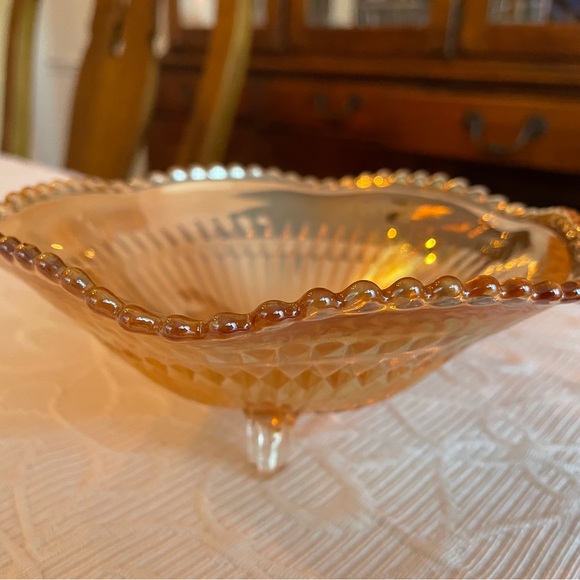 Vintage Yellow Carnival Glass Round Beaded Bowl - Picture 1 of 5